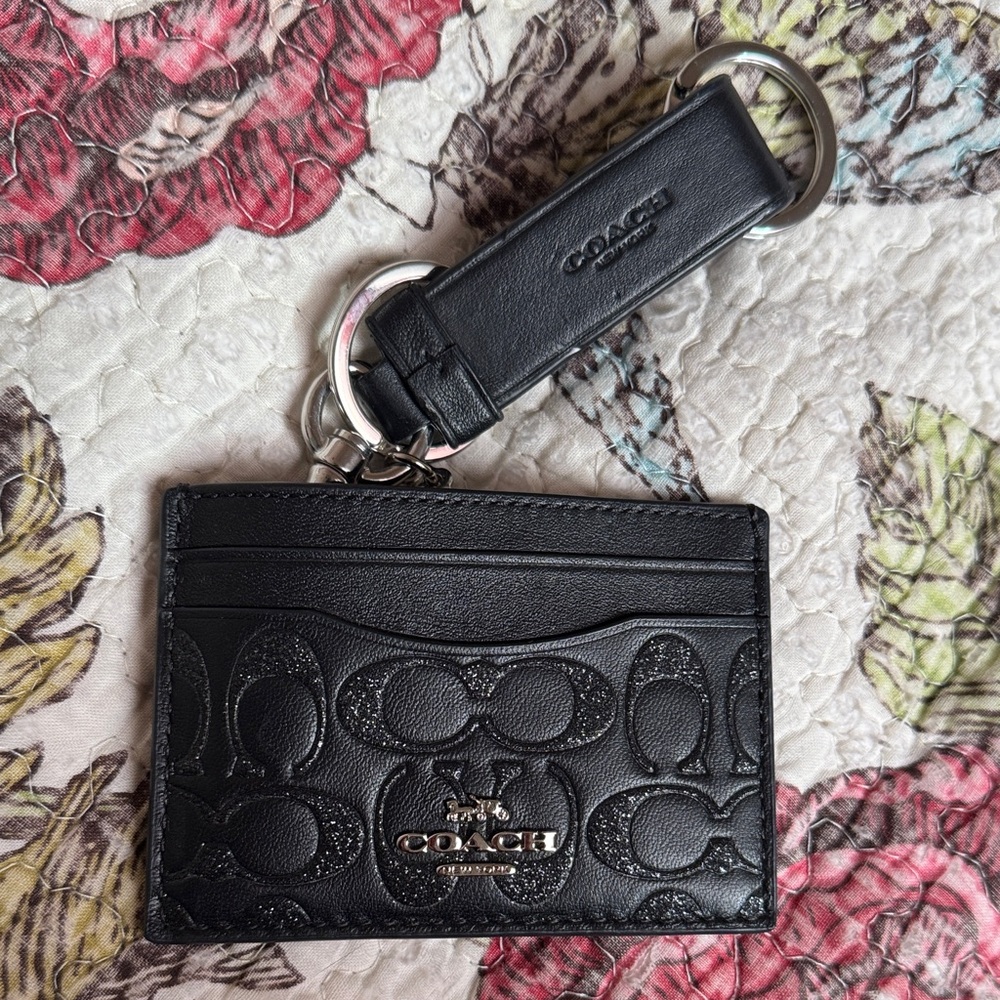 Coach Black Embossed Card Holder and Keychain